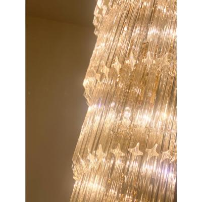  Venini Murano Glass Quadriedro Twister Italian Gold Chandelier in Venini Style