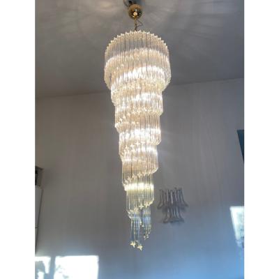  Venini Murano Glass Quadriedro Twister Italian Gold Chandelier in Venini Style