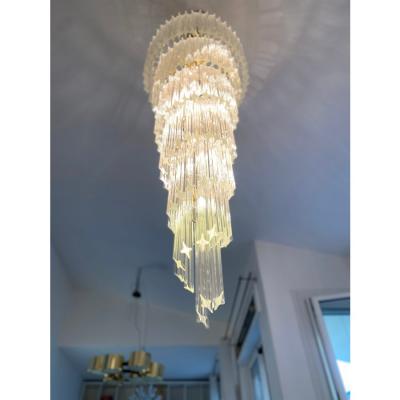  Venini Murano Glass Quadriedro Twister Italian Gold Chandelier in Venini Style