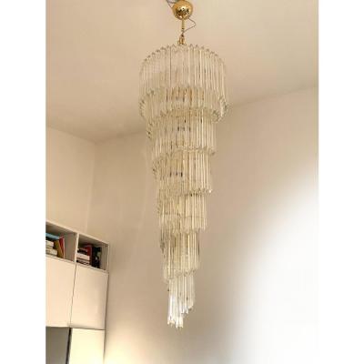  Venini Murano Glass Quadriedro Twister Italian Gold Chandelier in Venini Style