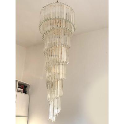  Venini Murano Glass Quadriedro Twister Italian Gold Chandelier in Venini Style