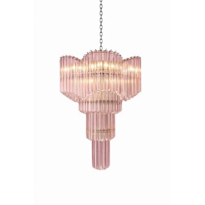  Venini Murano Glass Sputnik Pink Quadriedro Spyral Italian Chandelier in Dec Style