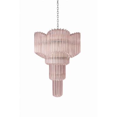  Venini Murano Glass Sputnik Pink Quadriedro Spyral Italian Chandelier in Dec Style