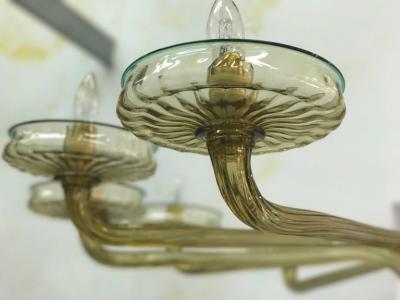  Venini Pair Elegant Murano Chandelier Amber and Emerald Handblown Glass Venini 1960