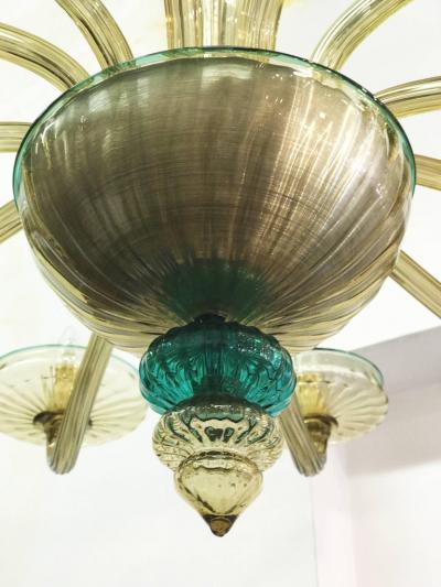  Venini Pair Elegant Murano Chandelier Amber and Emerald Handblown Glass Venini 1960