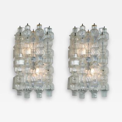  Venini Pair Of Unique Venini Style Crystal Blown Wall Lights UL Certified
