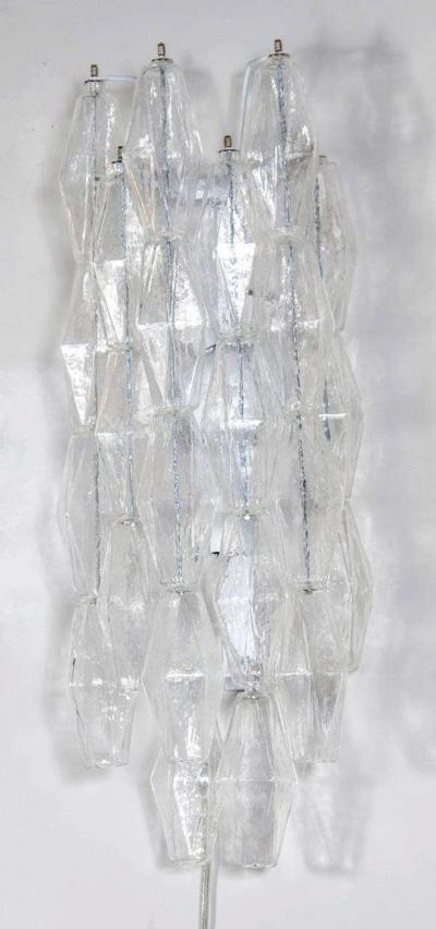  Venini Pair of Handblown Murano Glass Translucent Polyhedral Sconces