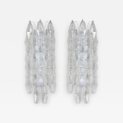  Venini Pair of Handblown Murano Glass Translucent Polyhedral Sconces