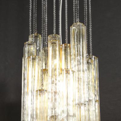  Venini Pair of Mid Century Large Muted Citrine Calza Glass Chandeliers signed Venini