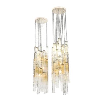  Venini Pair of Mid Century Large Muted Citrine Calza Glass Chandeliers signed Venini
