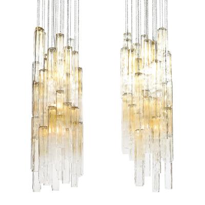  Venini Pair of Mid Century Large Muted Citrine Calza Glass Chandeliers signed Venini