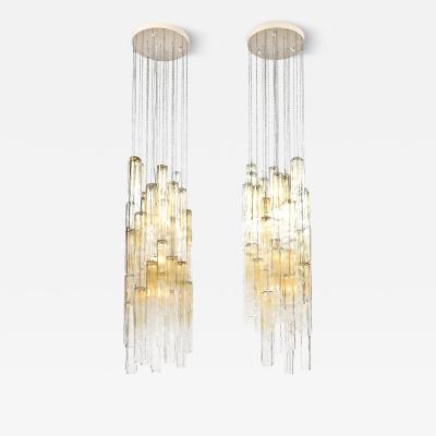  Venini Pair of Mid Century Large Muted Citrine Calza Glass Chandeliers signed Venini