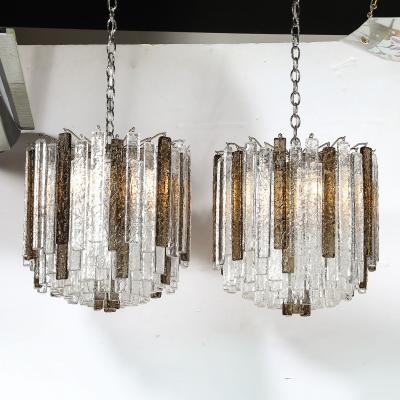  Venini Pair of Mid Century Modernist Hand Blown Mottled Murano Glass Pendants by Venini