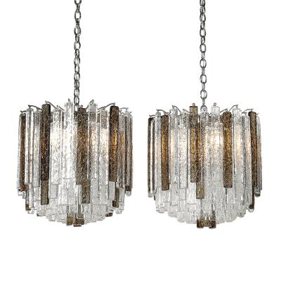  Venini Pair of Mid Century Modernist Hand Blown Mottled Murano Glass Pendants by Venini