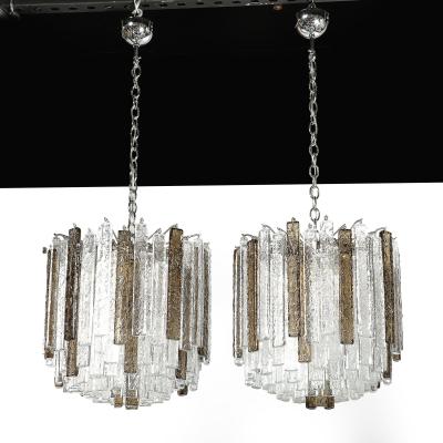  Venini Pair of Mid Century Modernist Hand Blown Mottled Murano Glass Pendants by Venini