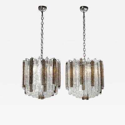  Venini Pair of Mid Century Modernist Hand Blown Mottled Murano Glass Pendants by Venini