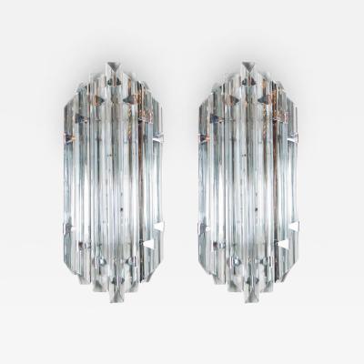  Venini Pair of Mid Century Modernist Sconces in Smoked Murano Glass Nickel