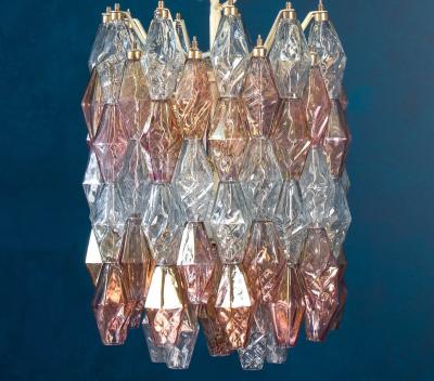  Venini Pair of Pink and Light Blu Poliedri Chandelier C Scarpa Venini Variation 1970