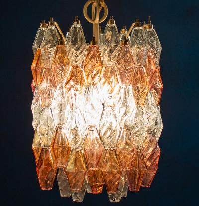  Venini Pair of Pink and Light Blu Poliedri Chandelier C Scarpa Venini Variation 1970