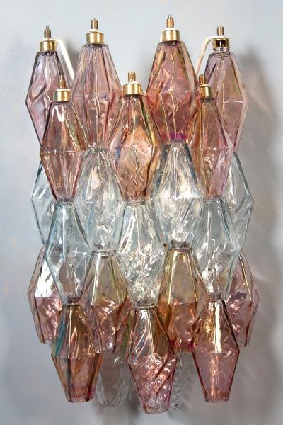  Venini Pair of Pink and Light Blu Poliedri Chandelier C Scarpa Venini Variation 1970
