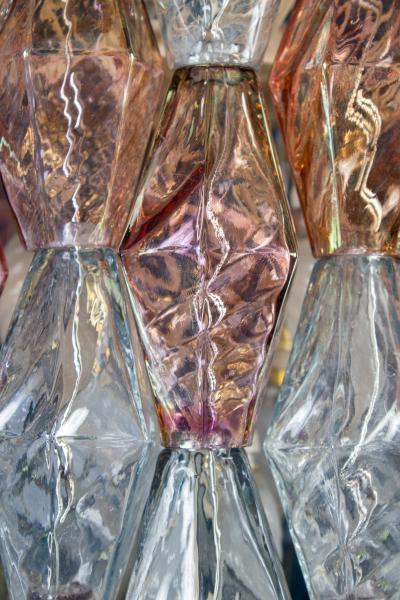  Venini Pair of Pink and Light Blu Poliedri Chandelier C Scarpa Venini Variation 1970