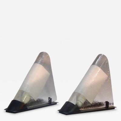  Venini Pair of Postmodern Murano Glass White Rod Bedside Lamps by Venini