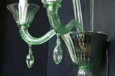 Venini Pair of Venini Style Light Green Murano Glass and Chrome Sconces Italy