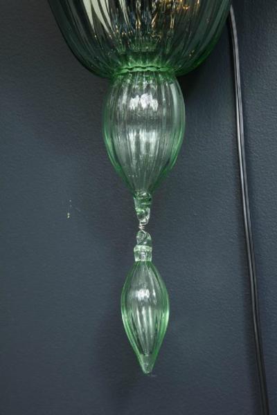 Venini Pair of Venini Style Light Green Murano Glass and Chrome Sconces Italy