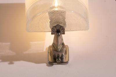  Venini Pair of Venini Wall Sconces in Lattimo and Reticello Murano Glass 1950s