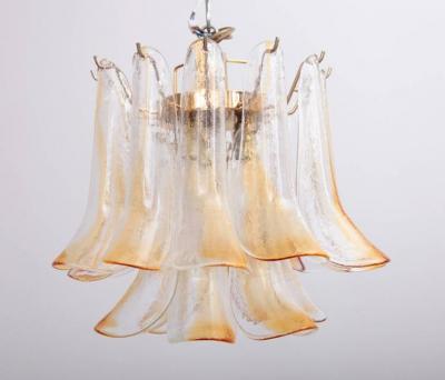  Venini Pair of Vintage 1960s Murano Glass Chandeliers in Amber