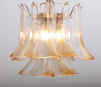  Venini Pair of Vintage 1960s Murano Glass Chandeliers in Amber