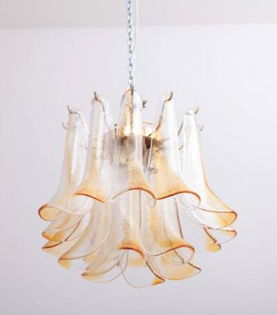  Venini Pair of Vintage 1960s Murano Glass Chandeliers in Amber