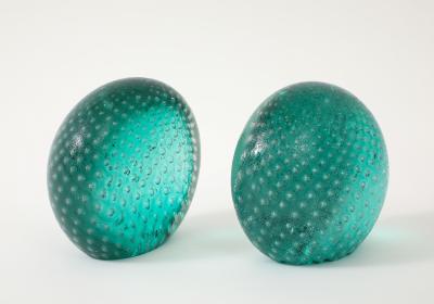 Venini Rare Pair of Green Glass Bookends in Corroso a Bollicine by Venini