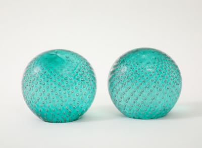  Venini Rare Pair of Green Glass Bookends in Corroso a Bollicine by Venini