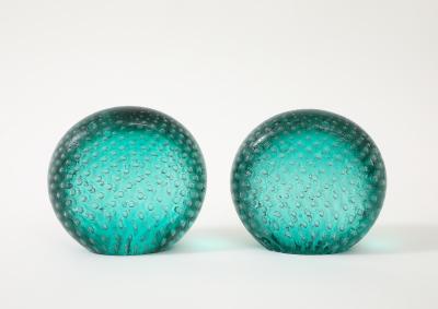  Venini Rare Pair of Green Glass Bookends in Corroso a Bollicine by Venini