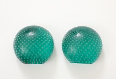  Venini Rare Pair of Green Glass Bookends in Corroso a Bollicine by Venini