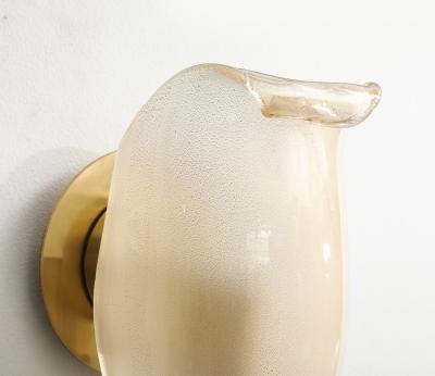  Venini Rare Pair of Petali Gold Leaf Murano Glass Sconces Model 5825 by Venini