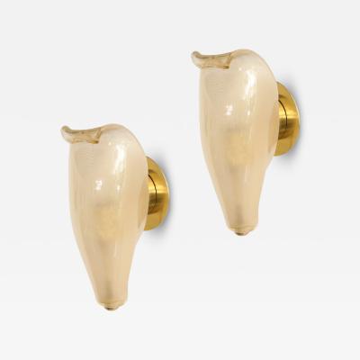  Venini Rare Pair of Petali Gold Leaf Murano Glass Sconces Model 5825 by Venini