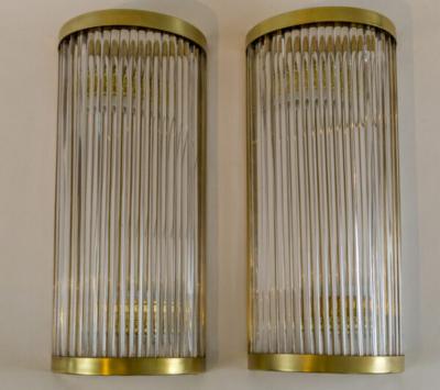  Venini Set of 2 Large Italian Brass Venini Style Wall Lights Contemporary