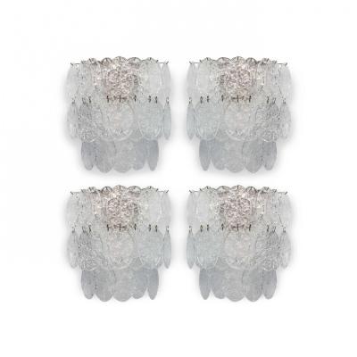  Venini Set of 4 Large Venini Glass Wall Light Sconces Italy 1960s