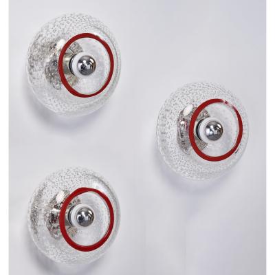  Venini Set of Three Venini Blown Glass Sconces Italy 1950s