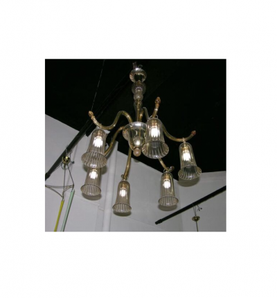  Venini Six Arm Amber Blown Glass Napoleone Martinuzzi Chandelier by Venini 1930 Italy