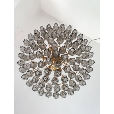  Venini Styled After Venini Smoked Fum Poliedri Murano Glass Gold Chandelier
