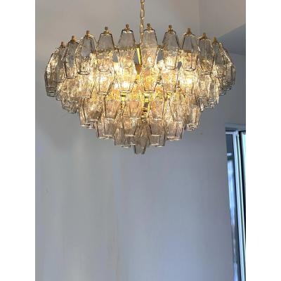  Venini Styled After Venini Smoked Fum Poliedri Murano Glass Gold Chandelier