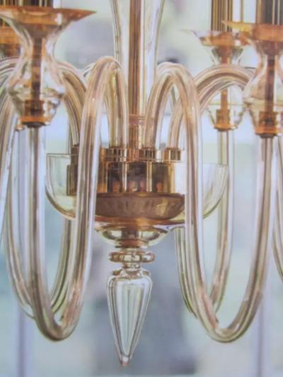 Venini Two Ten Arm Clear Murano Glass Brass Modern Neoclassical Chandeliers