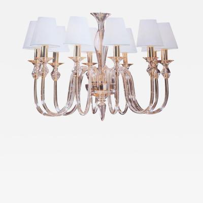  Venini Two Ten Arm Clear Murano Glass Brass Modern Neoclassical Chandeliers
