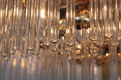  Venini Two Tier Glass and Brass Chandelier in the Manner of Venini
