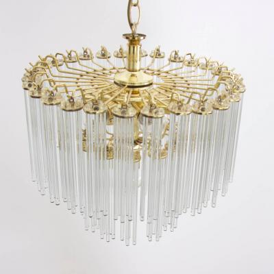  Venini Two Tier Glass and Brass Chandelier in the Manner of Venini