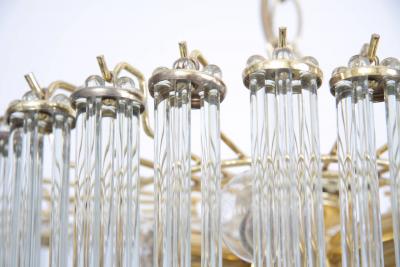  Venini Two Tier Glass and Brass Chandelier in the Manner of Venini