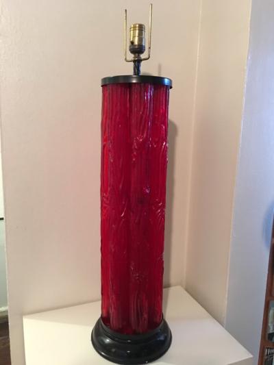  Venini UNUSUAL DRAMATIC RED TRONCHI MURANO GLASS LAMP BY VENINI